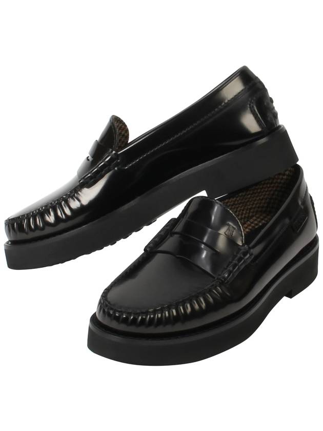 Men's Stamp Logo Leather Penny Loafer Black - TOD'S - BALAAN.