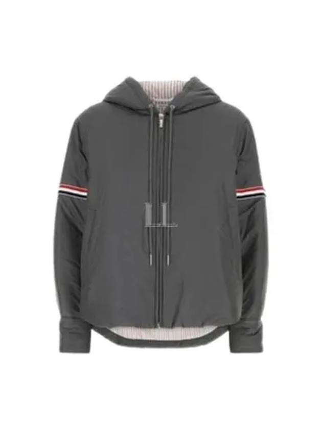 Ultra Light Nylon Tech Down Fill Armband Shirt Hem Hooded Jacket Grey - THOM BROWNE - BALAAN 2