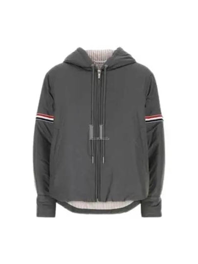 Ultra Light Nylon Tech Down Fill Armband Shirt Hem Hooded Jacket Grey - THOM BROWNE - BALAAN 2