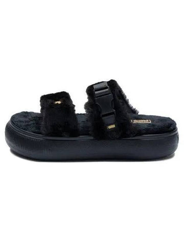 Women's Suede Mayu Fur Sandals Black - PUMA - BALAAN 1