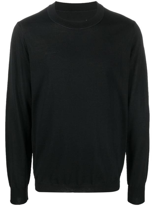 Back Stitch Crew Neck Wool Knit Top Black - MAISON MARGIELA - BALAAN 2