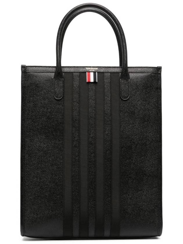 Pebble Grain 4 Bar Tote Bag Black - THOM BROWNE - BALAAN 2