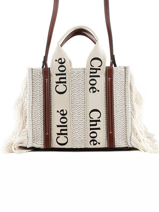 Woody Logo Fringe Knit Tote Bag Ivory - CHLOE - BALAAN 2