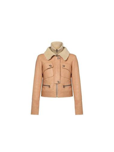 Shearling Collar Leather Jacket Beige - LOUIS VUITTON - BALAAN 1