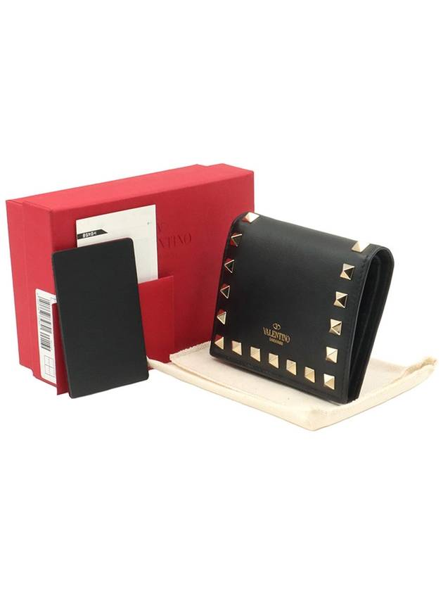 Black Calfskin Rockstud Compact Half Wallet UW2P0R39BOL - VALENTINO - BALAAN 2