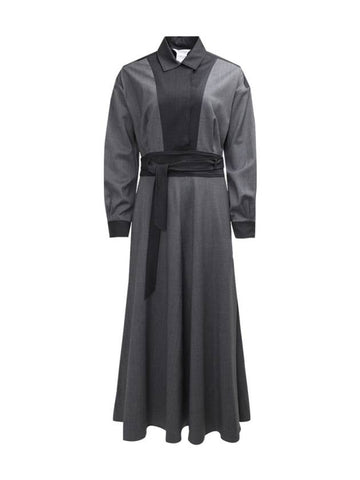 Lucas Belt Cotton Long Dress Grey - MAX MARA - BALAAN 1