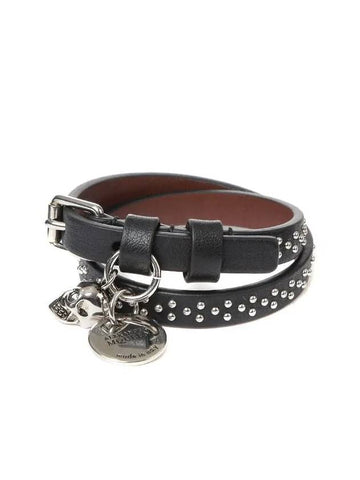 Studded Double Strap Skull Bracelet Black - ALEXANDER MCQUEEN - BALAAN 1