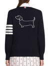 Cotton Hector Pointelle 4 Bar V Neck Cardigan Navy - THOM BROWNE - BALAAN 2