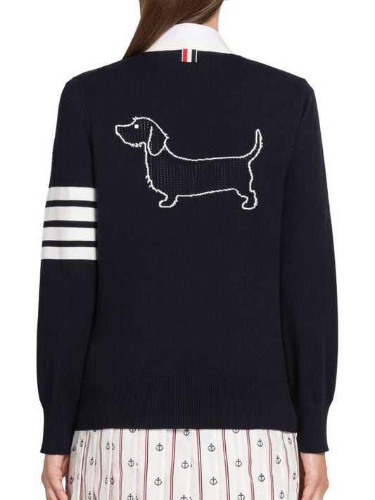 Cotton Hector Pointelle 4 Bar V Neck Cardigan Navy - THOM BROWNE - BALAAN 2