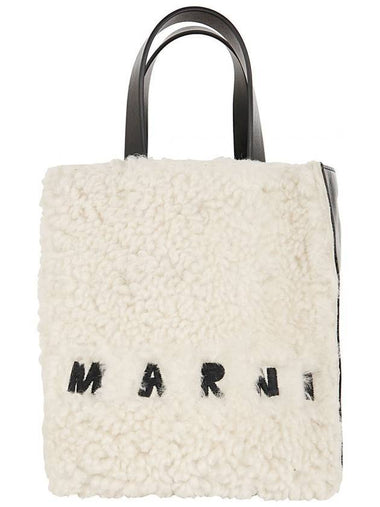 Logo Shearling Leather Tote Bag Natural - MARNI - BALAAN 1