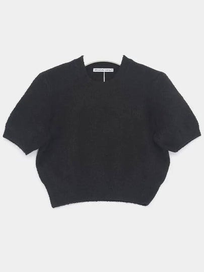 Logo Crop Short Sleeve Knit Top Black - ALEXANDER WANG - BALAAN 2