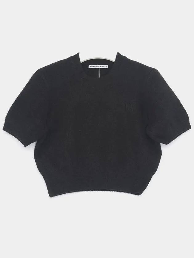 Logo Crop Short Sleeve Knit Top Black - ALEXANDER WANG - BALAAN 3