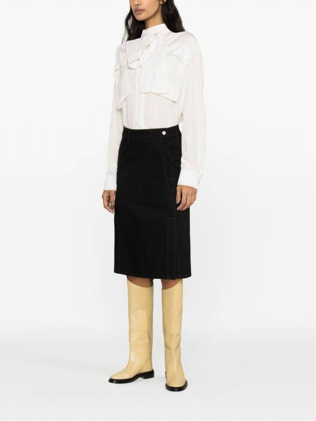 Women's Cotton Midi H-Line Skirt Black - LEMAIRE - BALAAN 8