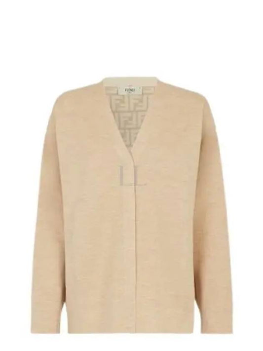 Women's FF Motif V-Neck Cardigan Beige - FENDI - BALAAN 2