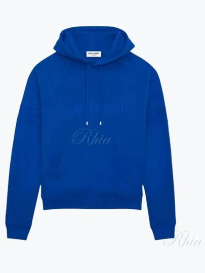 Embroidered Logo Hoodie Blue - SAINT LAURENT - BALAAN 2