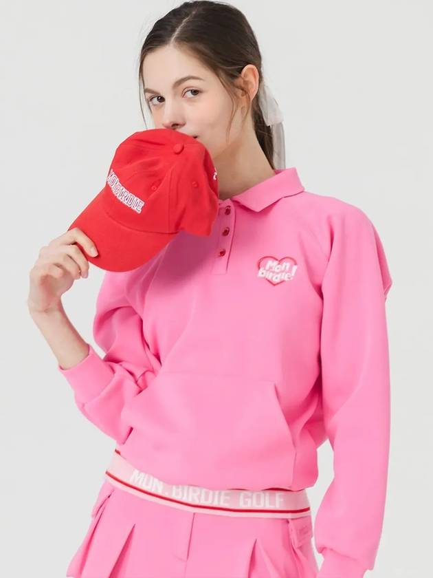 Heart logo point collar neck sweatshirt PINK - MONBIRDIE GOLF - BALAAN 5