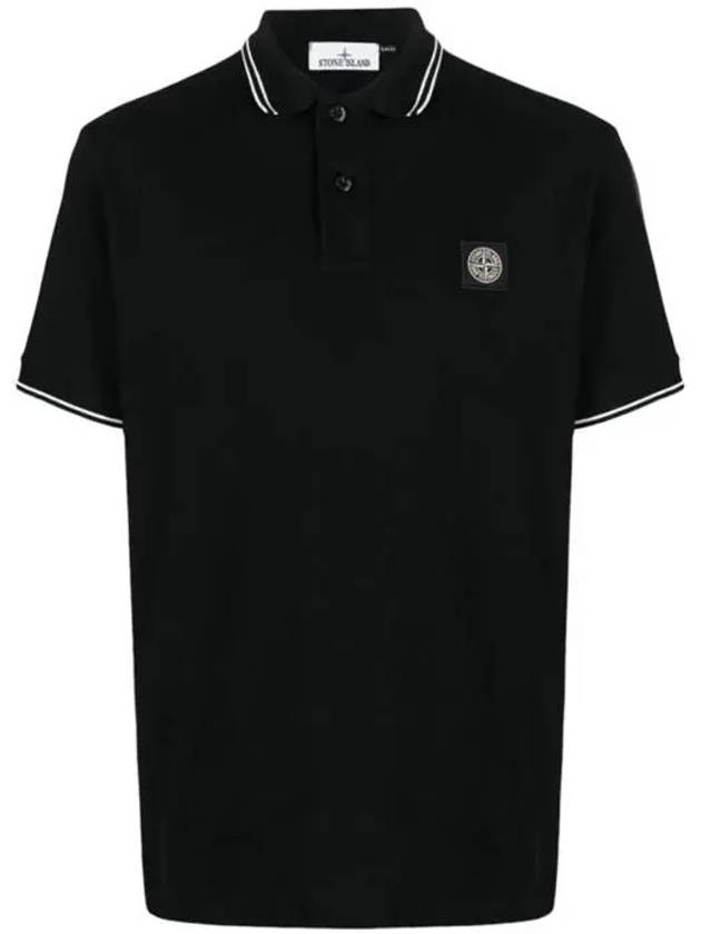 Logo Patch Short Sleeve Polo Shirt Black - STONE ISLAND - BALAAN 2