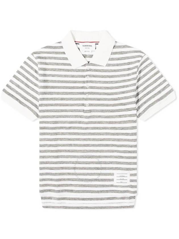 Striped Linen Polo Shirt Grey White - THOM BROWNE - BALAAN 2