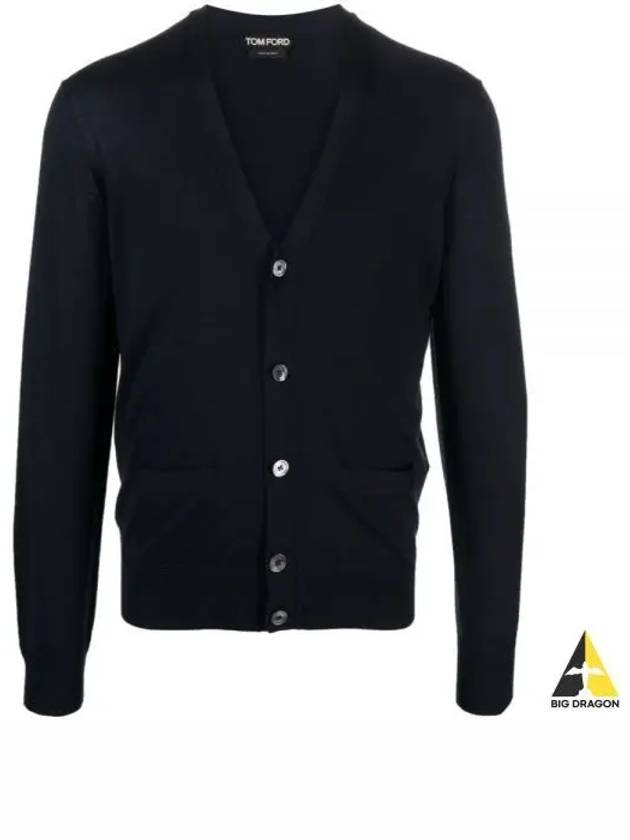 V-Neck Wool Cardigan Navy - TOM FORD - BALAAN 2