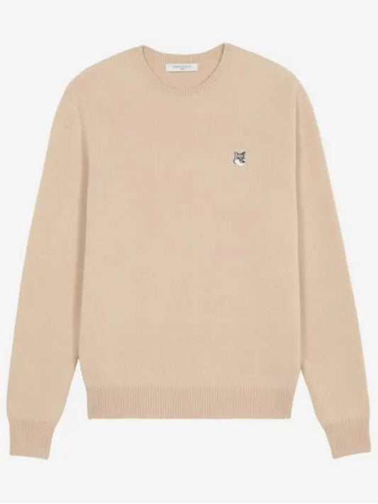 Grey Fox Head Patch Relaxed Wool Knit Top Beige - MAISON KITSUNE - BALAAN 2