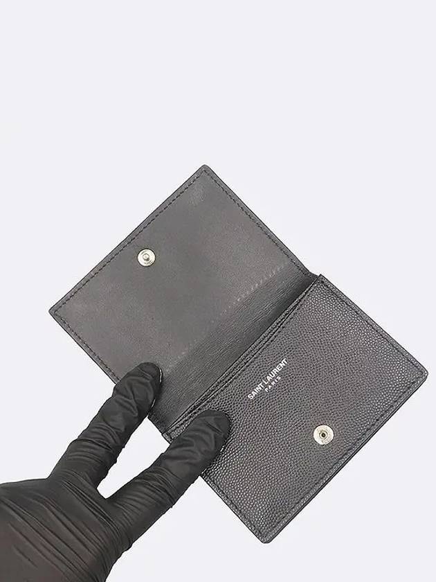 466669 Black grained business card holder flap wallet - SAINT LAURENT - BALAAN 4