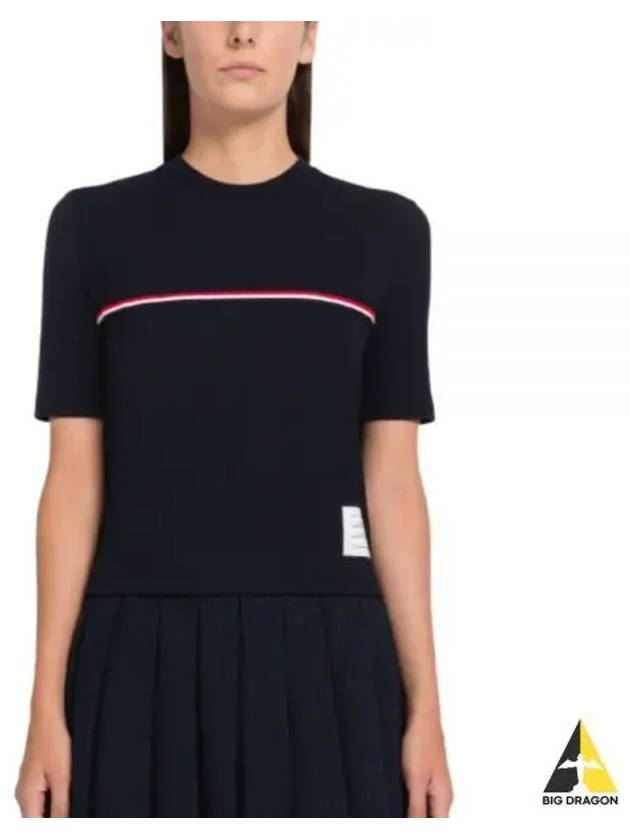 Women's High Twist Rip Stripe Short Sleeve T-Shirt Navy - THOM BROWNE - BALAAN 2