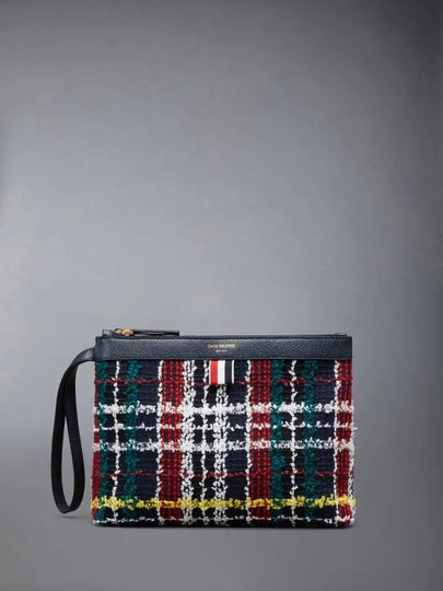 Hunting Tartan Eyelash Tweed Clutch Bag Black - THOM BROWNE - BALAAN 2