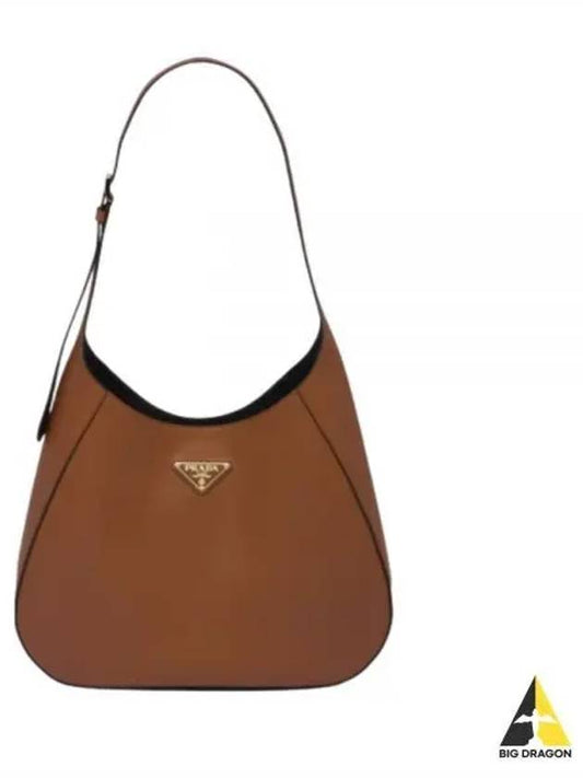 Topstitching Triangle Logo Large Leather Shoulder Bag Brown - PRADA - BALAAN 2