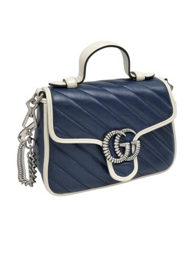 583571 GG Marmont Mini Top Handle Navy Leather Silver Chain Shoulder Bag - GUCCI - BALAAN 2