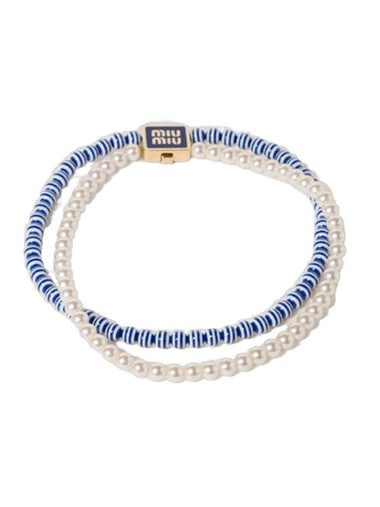 Metal Faux Pearl Choker Blue - MIU MIU - BALAAN 1