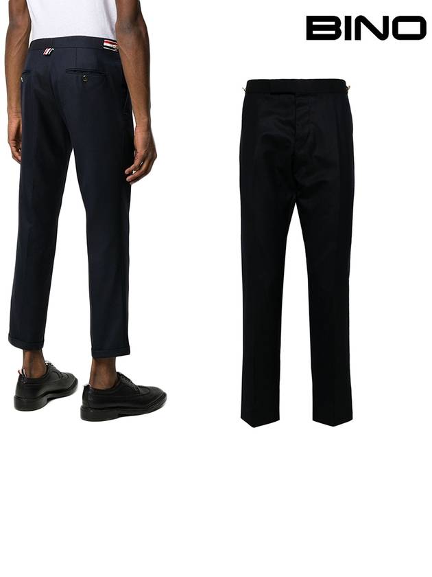 Low Rise Side Tab Wool Slacks Navy - THOM BROWNE - BALAAN 2