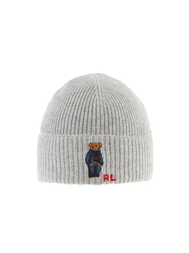 Embroidered Denim Bear Wool Beanie Grey - POLO RALPH LAUREN - BALAAN 3