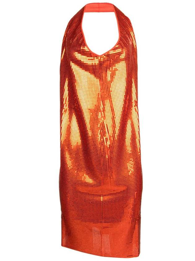 Metallic Halterneck Midi Dress Orange - BOTTEGA VENETA - BALAAN 2