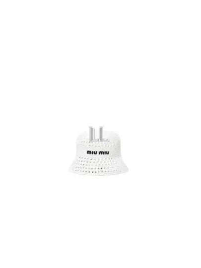 Woven Fabric Bucket Hat White - MIU MIU - BALAAN 2