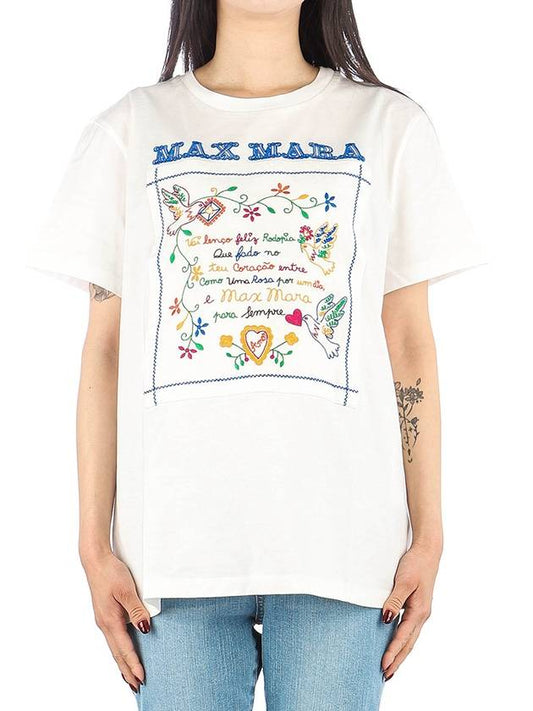 Women's Embroidered Cotton Short Sleeve T-Shirt White - MAX MARA - BALAAN 2