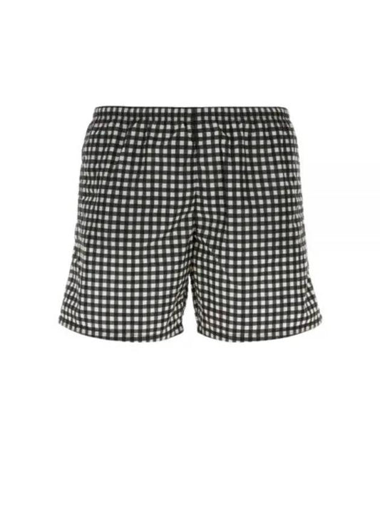 Gingham Check Re-Nylon Swim Shorts White Black - PRADA - BALAAN 1