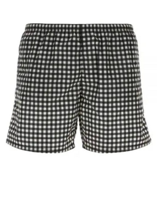 Gingham Check Re-Nylon Swim Shorts White Black - PRADA - BALAAN 1