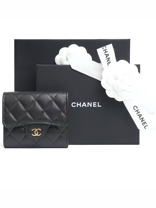 Classic Gold Hardware Small Grained Shiny Flap Half Wallet Black - CHANEL - BALAAN 2