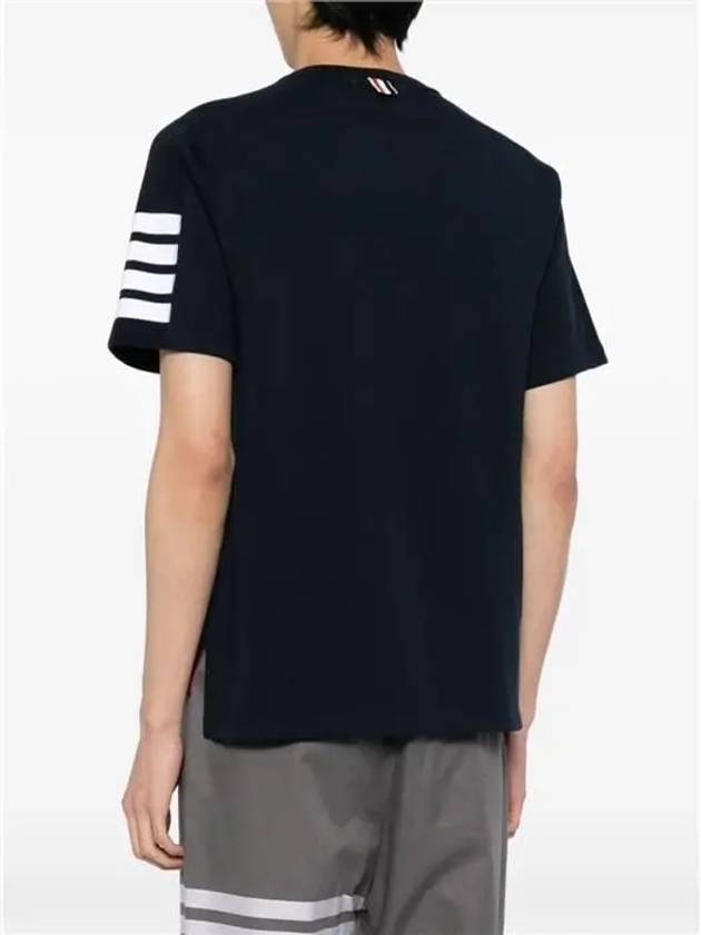 4-Bar Striped Cotton Short Sleeve T-Shirt Navy - THOM BROWNE - BALAAN 5