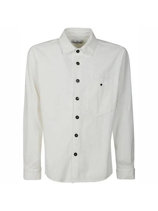 Logo Oversized Cotton Long Sleeve Shirt White - STONE ISLAND - BALAAN 1