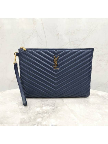 Lux You Matelasse Navy Strap Clutch 559193 - SAINT LAURENT - BALAAN 1