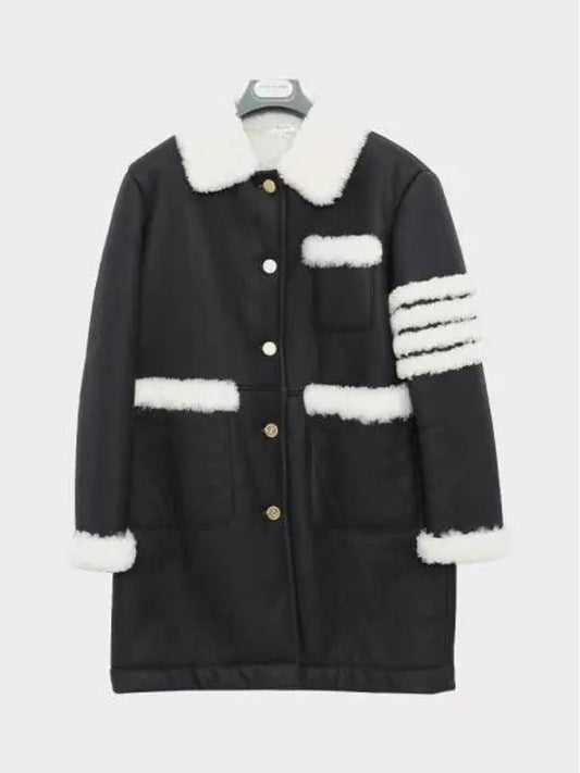 Reverse Shearling 4 Bar Round Collar Single Coat Navy - THOM BROWNE - BALAAN 2