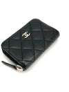 Classic Caviar Zippered Silver Card Wallet - CHANEL - BALAAN 6