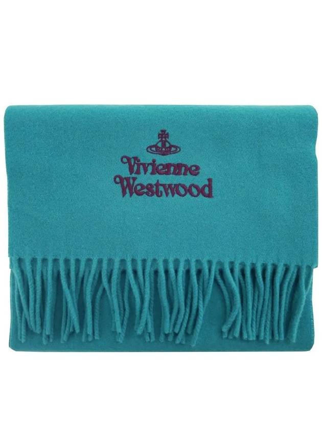 Embroidered Logo Wool Muffler Turquoise 81030007 L404 - VIVIENNE WESTWOOD - BALAAN 3