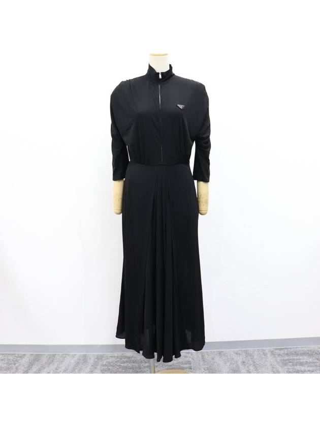 Logo Plaque Zipper Viscose Long Dress Black - PRADA - BALAAN 2