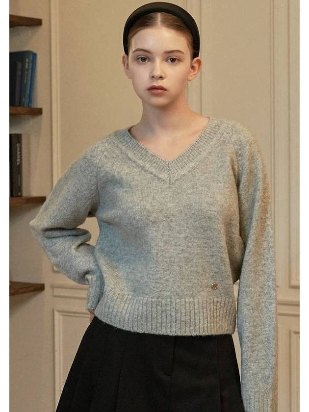 Women's Woods V-neck Knit Top Gray - MICANE - BALAAN 1