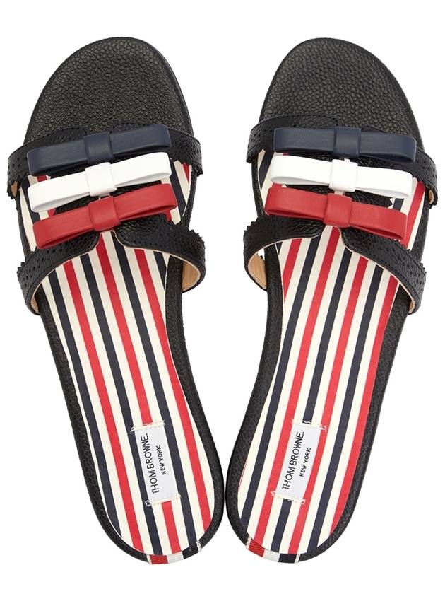 Pebble Grain Bow Brogue Slide Sandals Black - THOM BROWNE - BALAAN 3