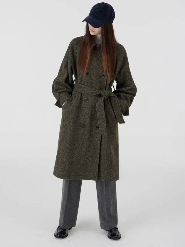 Raglan sleeve yarn-dyed herringbone wool coat green - VOYONN - BALAAN 4