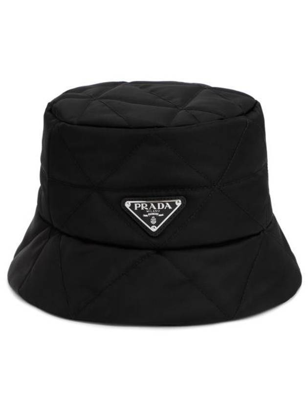 Triangular Logo Quilted Lineylon Bucket Hat Black - PRADA - BALAAN 1