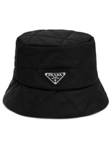 Logo Quilted Lineylon Bucket Hat Black - PRADA - BALAAN 1